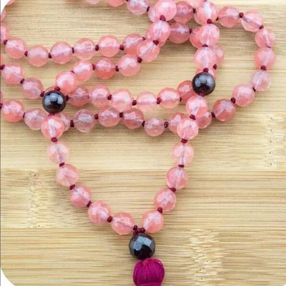 Jewelry - Watermelon Quartz 8mm mala Reiki charged necklace